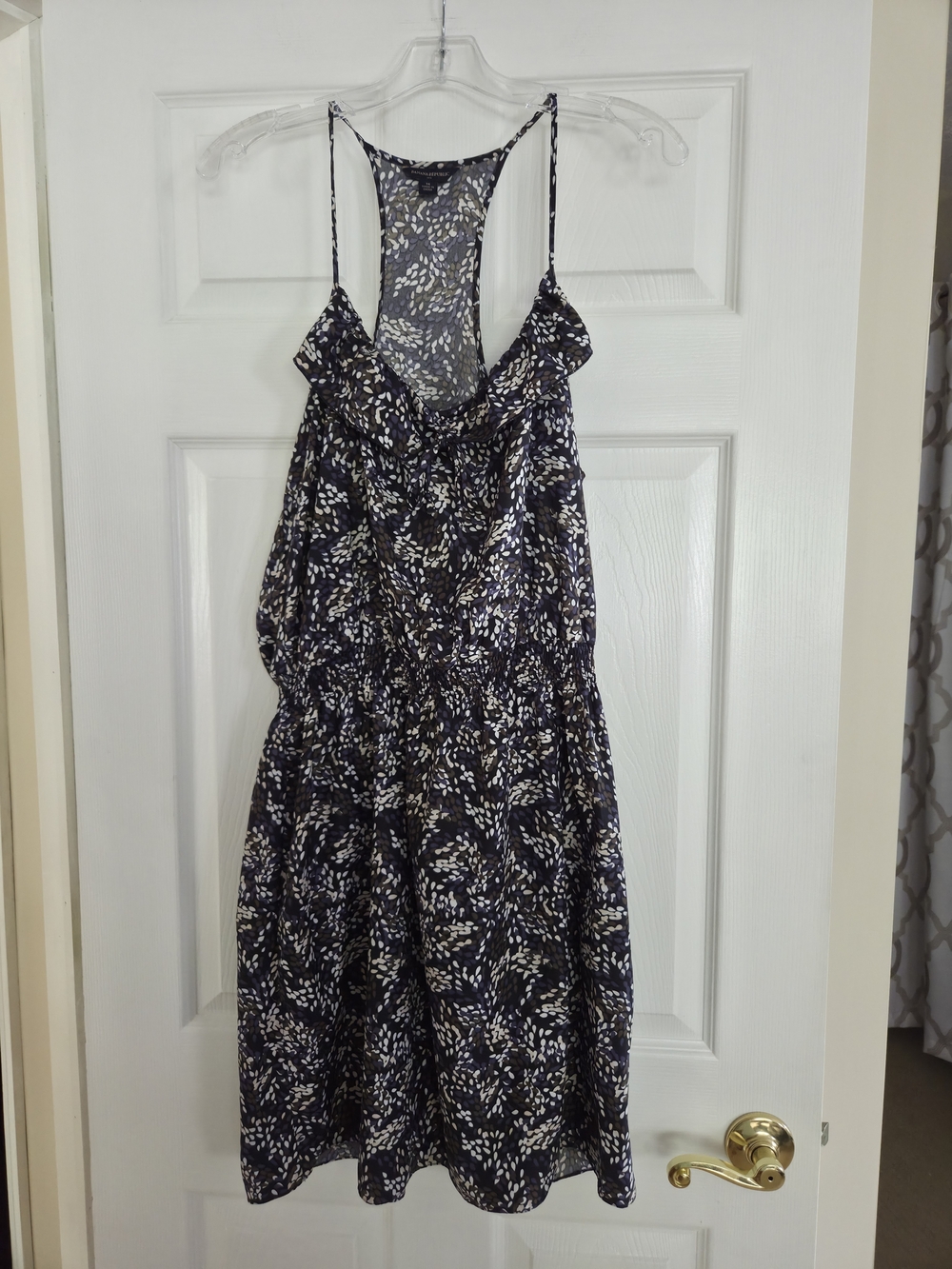 Banana Republic 14 Navy, White & Gray Abstract Leaf Print Dress